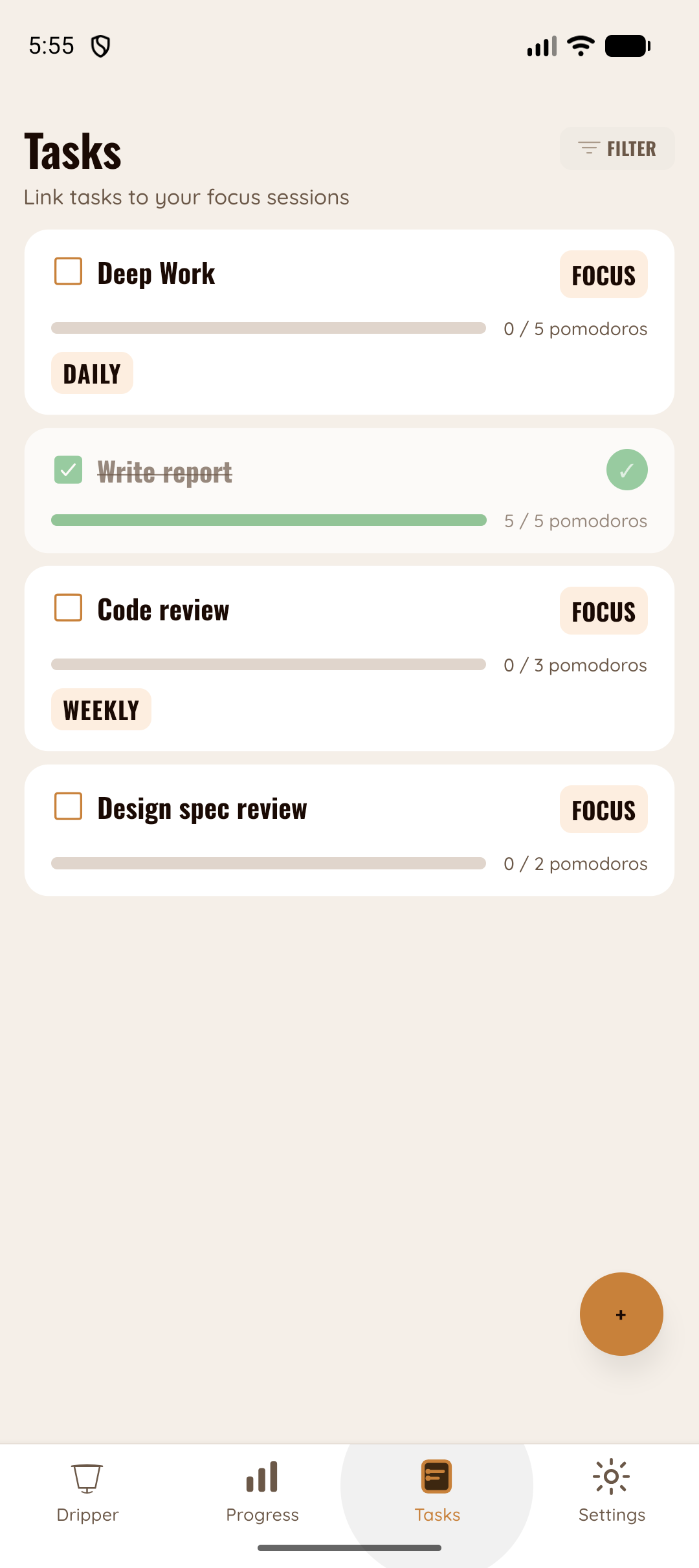Task list screen