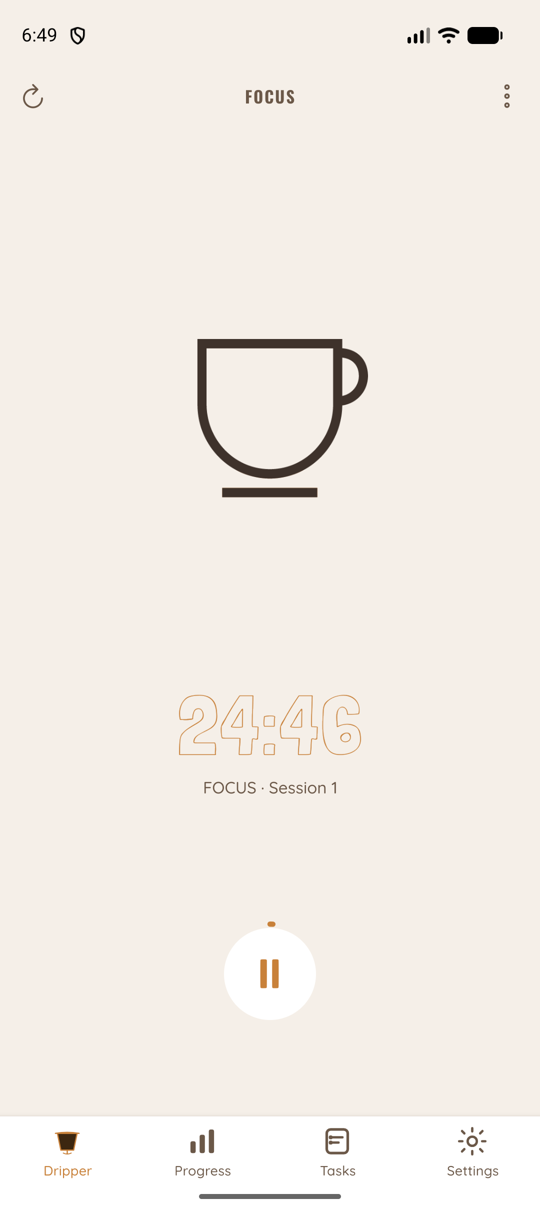 Pomodoro Dripper timer screen